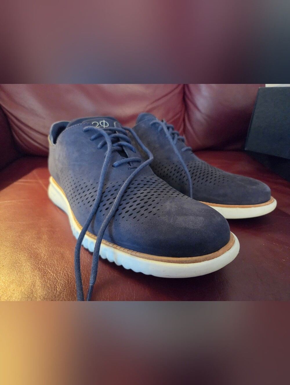 Cole Haan 2.Zerogrand Marine Blue Suede Laser Wing Sneaker C23806 Mens Size 10.5